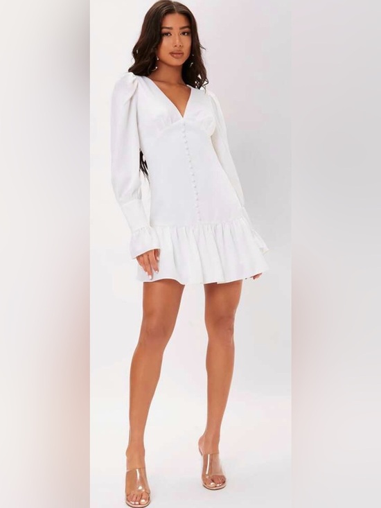 SHEIN Dresses & Skirts - SHEIN White V-Neck Button-Front Ruffle Mini Dress